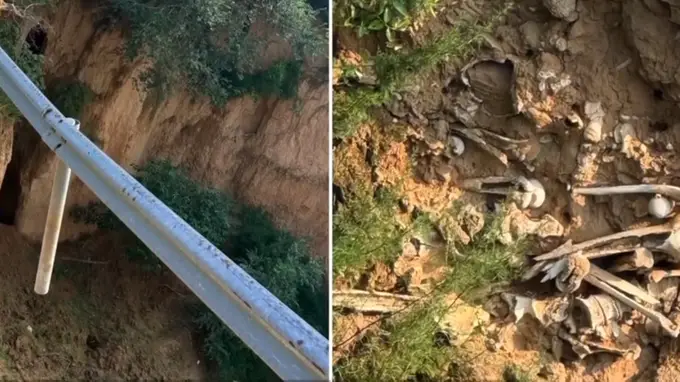 网传山西运城路面塌陷现大量白骨 实为玉壁之战遗址遗骸