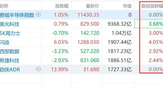 美股盘前存储板块走强 美光、SK海力士涨超3%