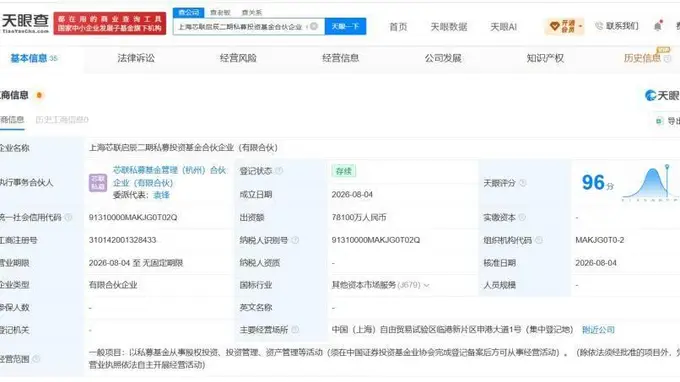 芯联集成、江丰电子等牵头成立上海芯联启辰二期私募投资基金 认缴出资达7.81亿元