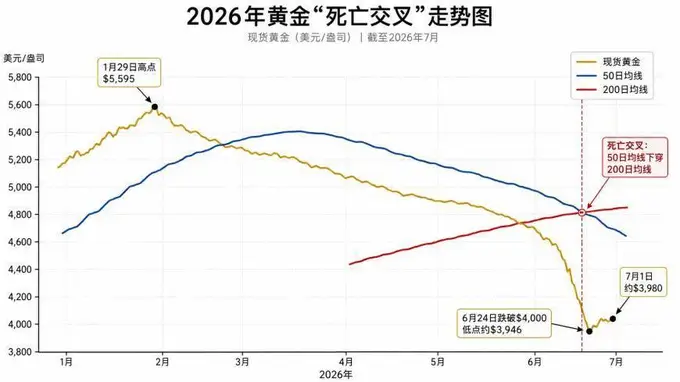 50天暴跌736美元！黄金“死亡交叉”拉响最高级别警报，更大危险还在后面？