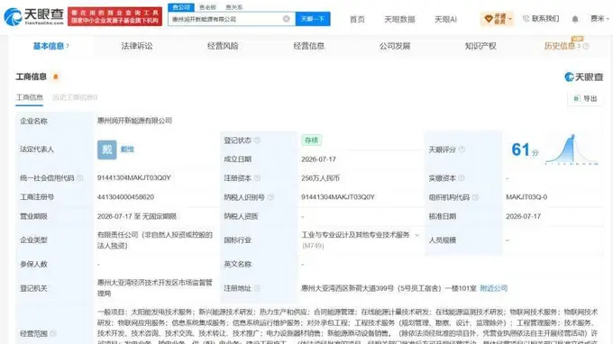 宁德时代在惠州成立新能源公司,注册资本256万