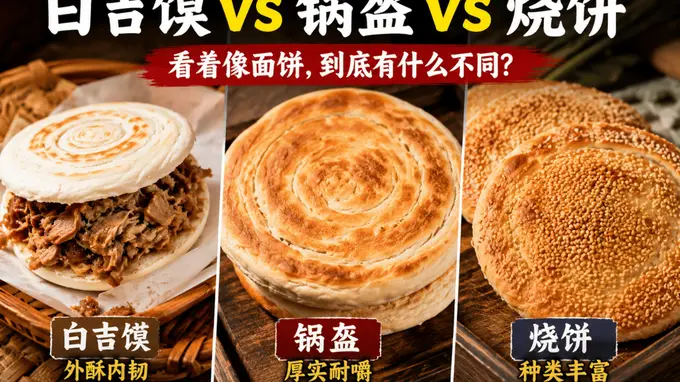 白吉馍、锅盔、烧饼看着相似,到底有什么不同?