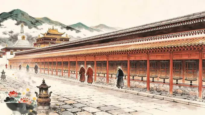 拉卜楞寺转经廊：全世界最长的转经筒长廊，走一圈三里地