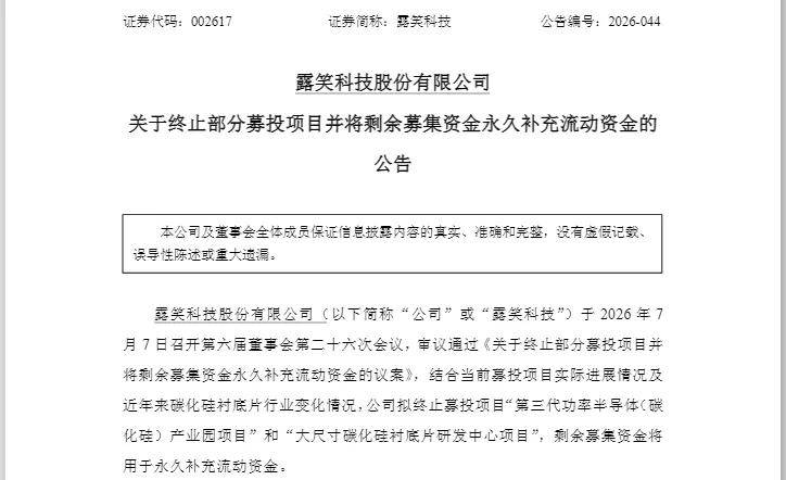 直线涨停后“炸板”！002617盘后宣布：终止募投项目，全部“补流”
