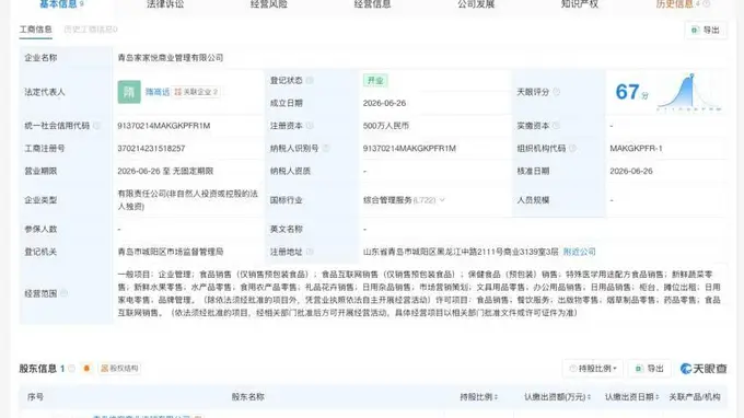 家家悦在青岛成立新公司
