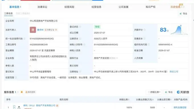 保利发展在中山成立房地产公司