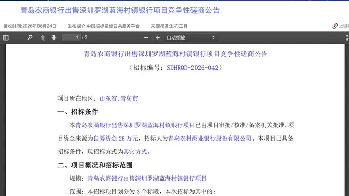 多项招标工作落地 深圳罗湖蓝海村镇银行重组改革进入实操期