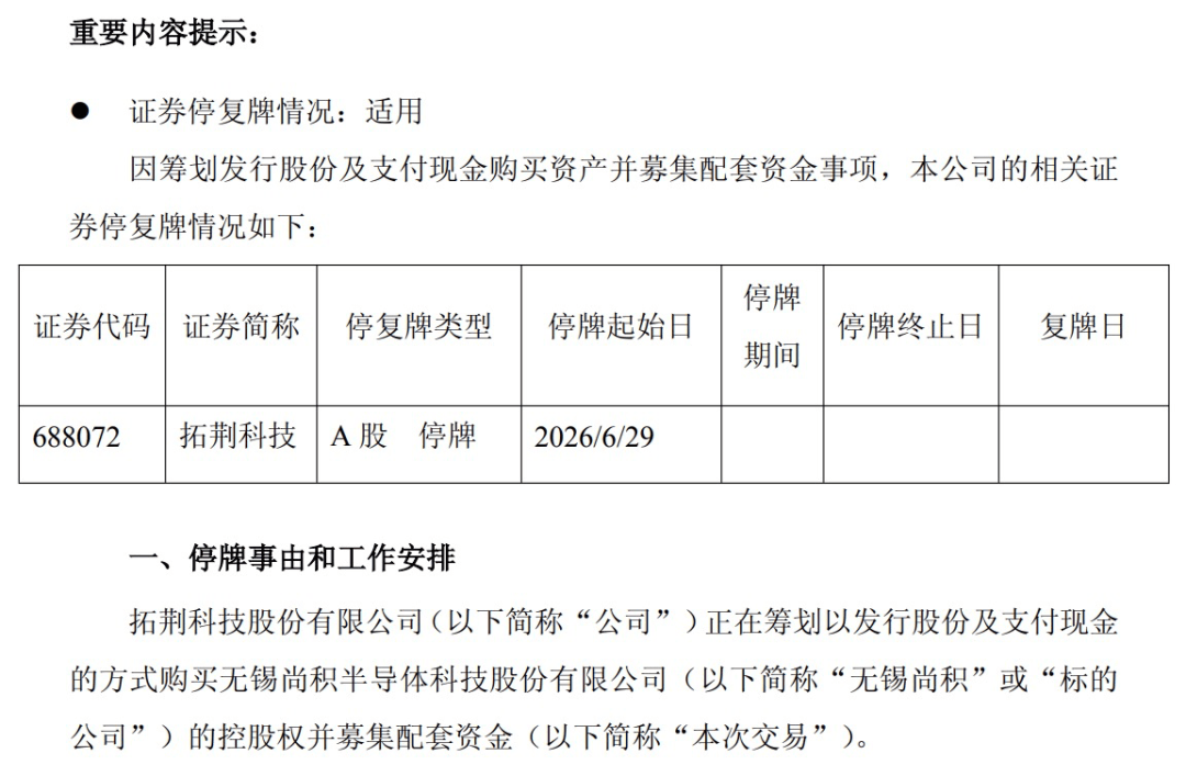 半导体牛股大动作！下周一停牌
