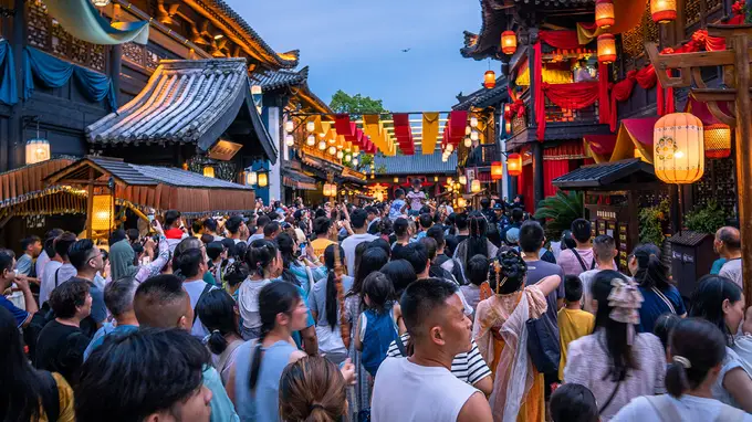 “莫离无忧沉浸游”太好玩了！象山影视城夜游首日爆火，景区内人山人海