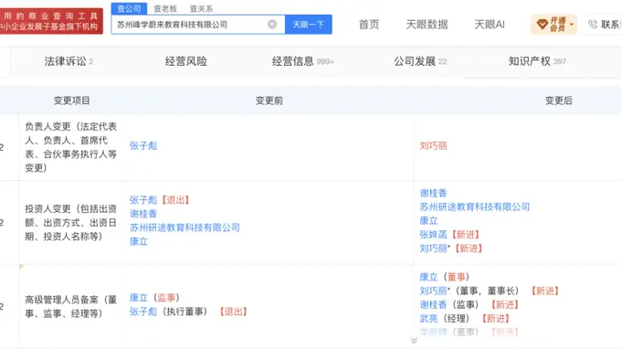 张雪峰女儿接手其苏州三家教育文化公司股份