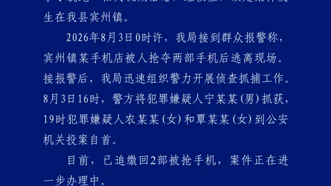 南宁手机店抢夺案告破 一男落网两女自首赃物全追回