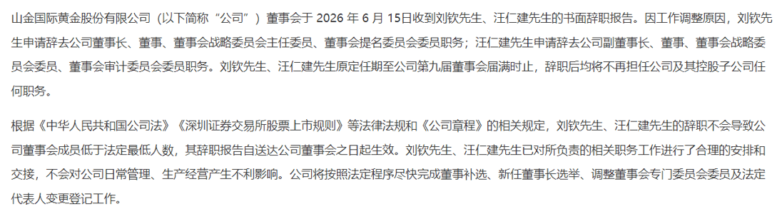 毕洪涛“接棒”，山金国际迎来新任董事长